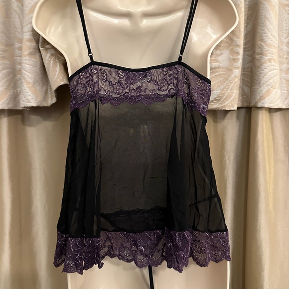 Purple & Black Lace & Mesh Nightie - Picture 3 of 9